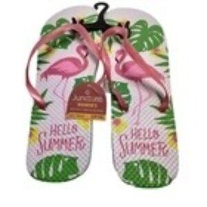 Hello Summer Flip Flops Sandal Pink Flamingo Womens Large L Size 9 10 Coastal